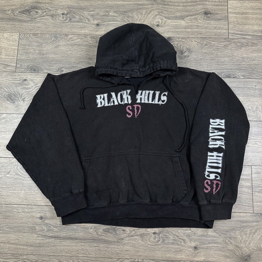 Vintage‎ Black Hills South Dakota Sweatshirt Women's XL Black Hoodie Motorcycle